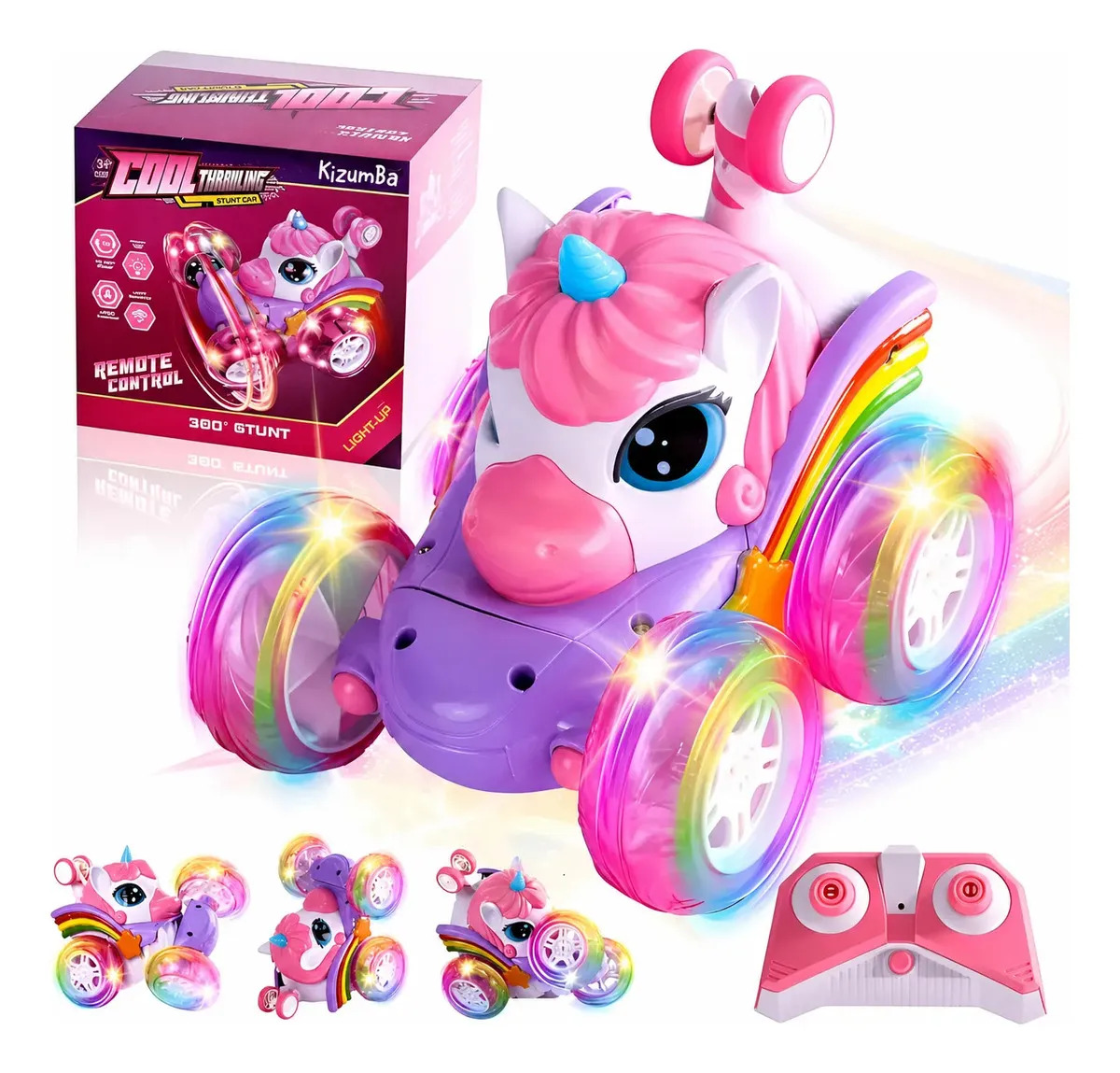 Carrinho Unicórnio Recarregável Com Luzes Coloridas Com Controle Remoto Brinquedo Encantado Infantil Menina Kizumba