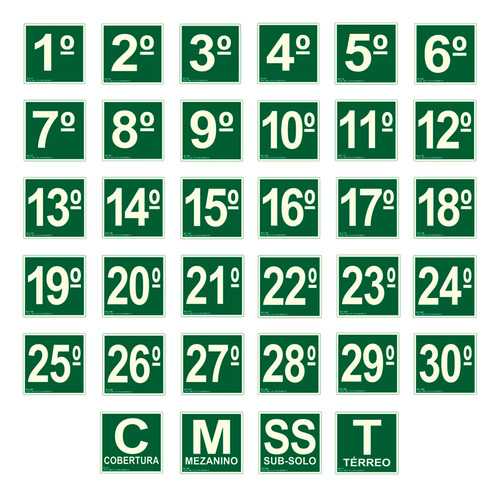 18 Placas Sinalização De Andar Para Prédio Andares 16x16 Cm