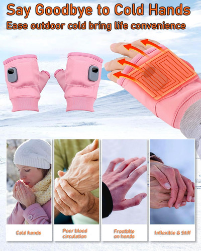 Guantes Calefaccionados Smart Thermostatic Modelo Sin Dedos Rosado