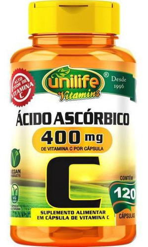 Vitamina C Ácido Ascórbico Unilife 120 750mg Cápsulas
