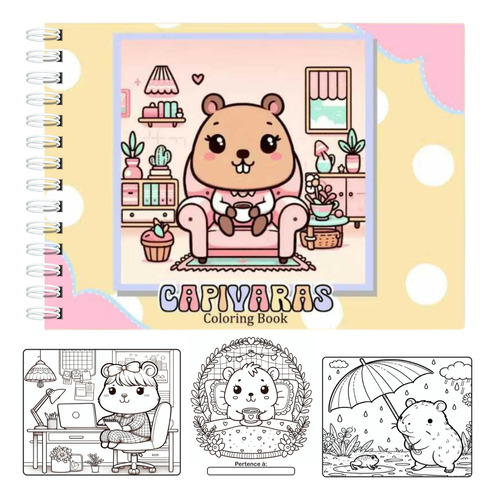 Livro De Colorir Capivara Fofa Capa Dura 50 Páginas 180g A5 Pronta Entrega