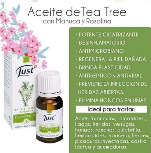 Aceite Tea Tree Manuca Cicatriza Y Regenera 10 Ml Swiss Just