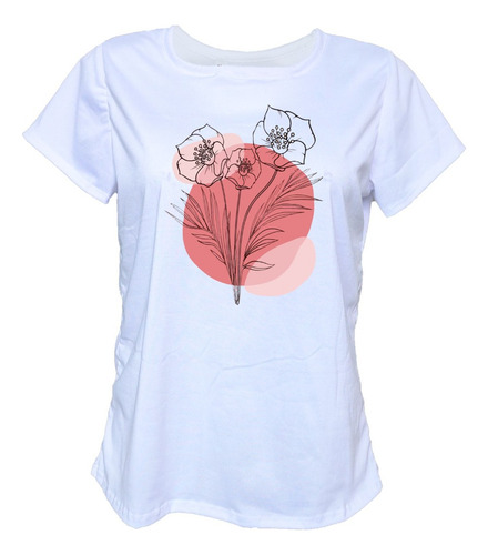 Blusa Playera Mujer Ramito De Flores Manchas Rosas