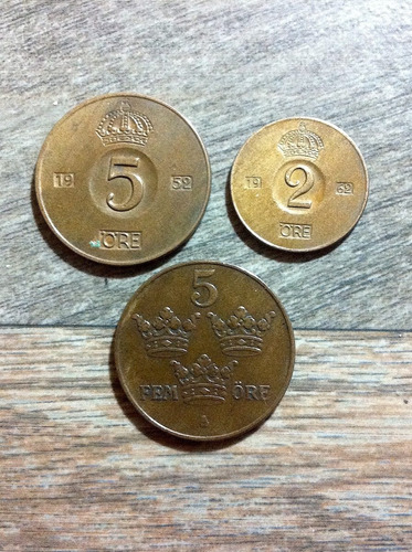 3 Monedas De Suecia Colección 1937-1952-1962 Ex.f Oferta.