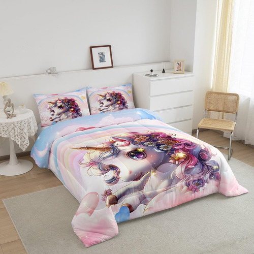 Erosebridal Unicornio Juego De Cama Doble Para Niñas, 2 De