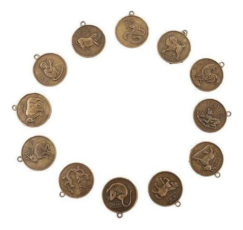 3 2 Unids / Set Del Zodiaco Chino Animales Moneda Colgante M