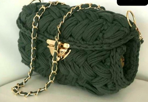 Bolsa Verde Militar , Tejida A Mano