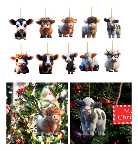 10 Piezas Vaca Navidad Coche Colgante Ornamento Fiesta
