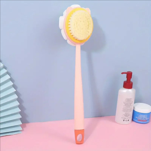 Cepillo De Baño Largo Rosa De 2 Caras, Suave Exfoliante Para
