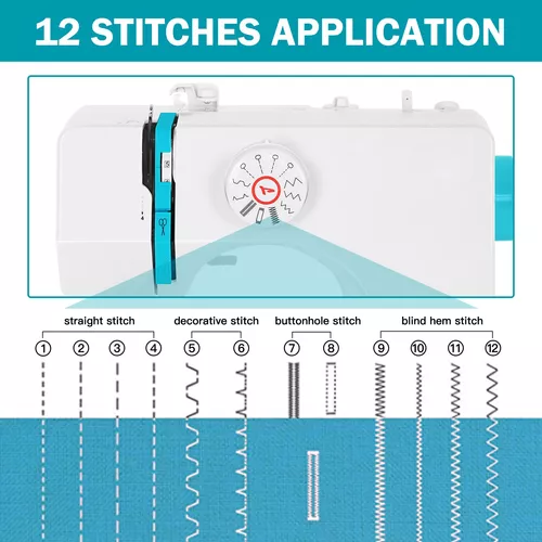  Máquina de coser, mini máquina de coser para principiantes y  niños con 12 puntadas integradas, máquina de coser portátil con 2  velocidades ajustables y control de pedal de pie, perfecta para