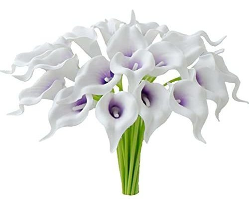 20 Flores Calas Artificiales Mandys Latex  35cm Blanco Viol