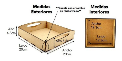 25pzs Caja Mdf De 20cm X 20cm, Con Agarradera Madera Art152