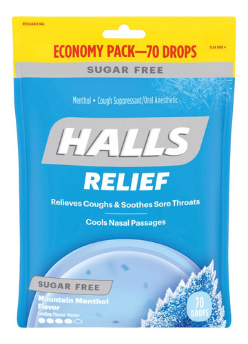 Halls Relief Mountain Menthol Flavor Sin Azúcar 70 Pack