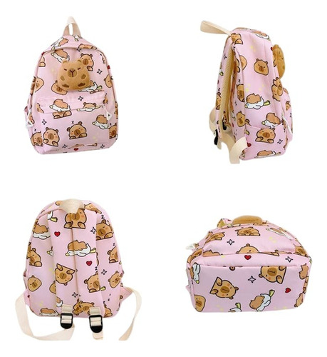 Mochila Capibara Urbana Kawaii Escolar 2 Compartimiento
