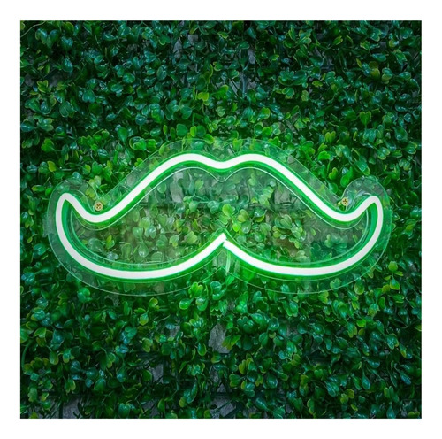 Painel Neon Bigode Moustache Barbearia Iluminação 32 Cm Cor Verde 110/220v