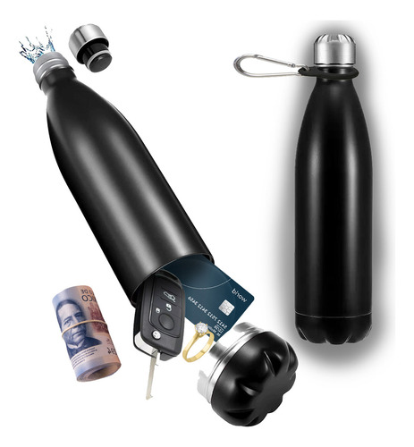 Termo De Agua Seguridad Térmico Anti Robo Trail Acero Inoxidable Capsula De Seguridad Termo Anti Perdida Anti Robo Resistente Campamento Caja De Seguridad Portatil Camping Negro Arnés Para Colgar 1 Pz