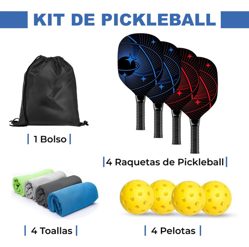 Pelotas Pickleball (4),raquetas Pickleball (4) -kit 13 Pcs-.