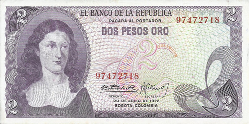 Colombia 2 Pesos 20 Julio 1972