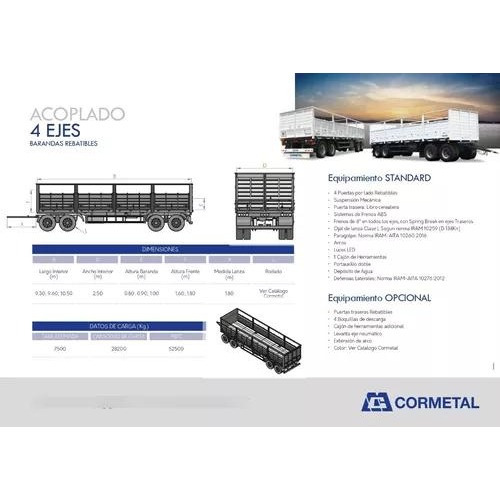 Acoplado 9,60m 4 Ejes Bar. Volcables, Abs - Entrega $: