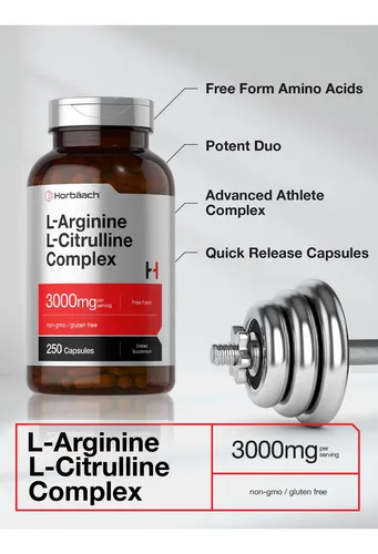 Suplemento Horbäach L-arginina L-citrulina 3000 Mg 250 Cápsu