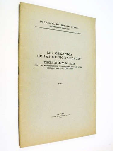 Ley Orgánica De Las Municipalidades Decreto 6769 Año 1958