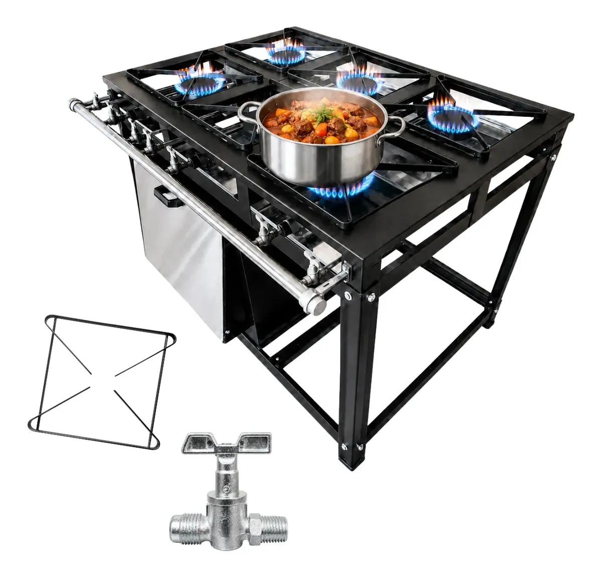 Fogão 6 Bocas 30x30 Baixa Pressão Com Forno 60l Grelhas Aço Preto 0