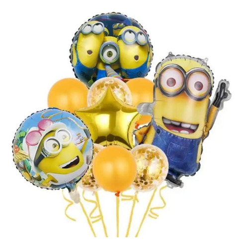 Set Globos Minions Con Globos Látex Con Confeti + Cinta