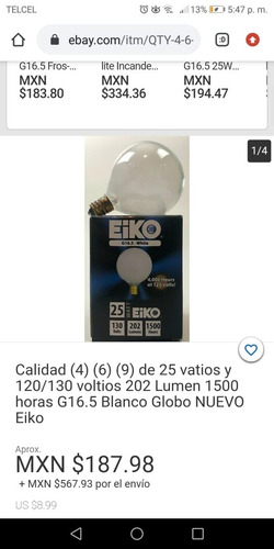 Foco De Incandescencia Eiko G16.5-white