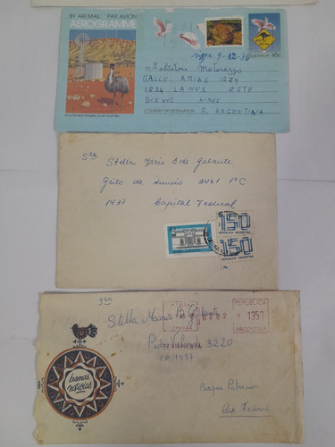 Antiguos Sobres Cartas Lote X 4 Vía Aérea 2 + Comunes 2 (Usado)