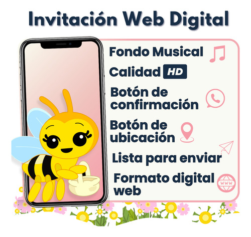 Invitación Digital Web Interactiva Animada Abejita Chiquitita Azul