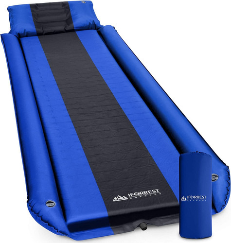 Colchoneta Autoinflable Con Reposabrazos Y Almohada - Azul