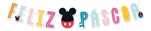 Faixa Decorativa - Feliz Páscoa Com Ovos Do Mickey E Turma
