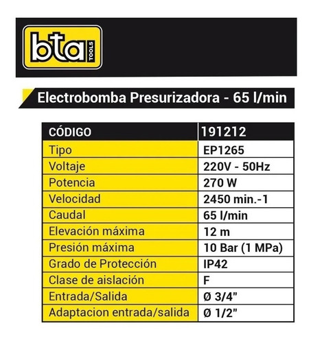 Imagen 3 de 5 de Bomba Presurizadora Nueva Bta 270 W Elevador Presión Baño