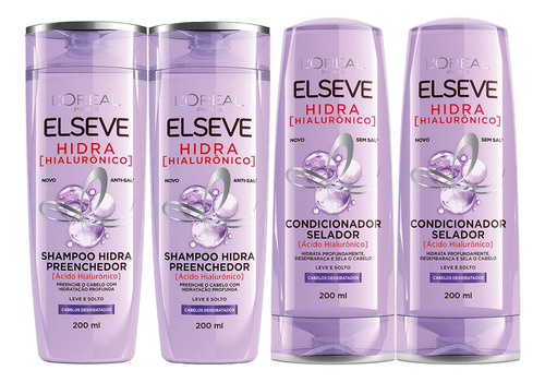  Kit 2x Shampoo Condicionador Hidra Hialurônico Elseve 200ml