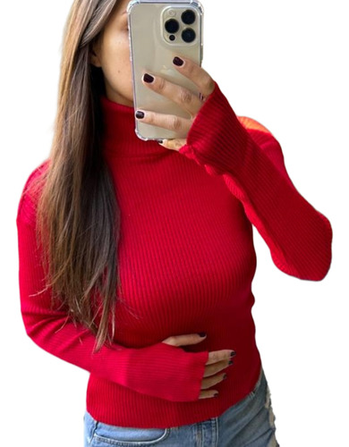 Polera Lana Mujer Ajustada Con Pasa Dedo Dedal