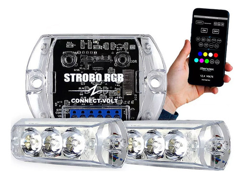 Kit Strobo Controle Bluetooth Rgb Farol 7 Cores Prova Dágua