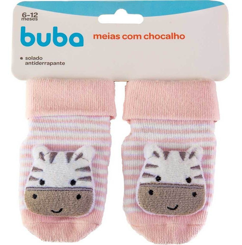 Meias Antiderrapantes Com Chocalho Zebrinha Rosa 12731 Buba