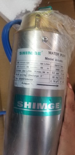 Bomba Sumergible De 3 Hp Marca Shimge 4sgm8/10 Voltaje 220