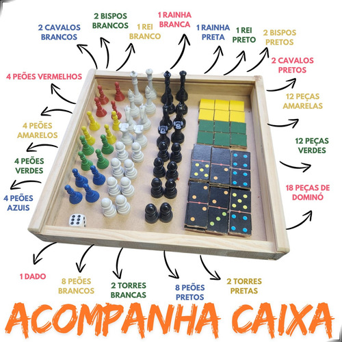 Jogo De Mesa Educativo 5 Em 1 Xadrez Ludo Domino Dama Trilha