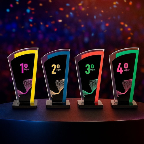 Kit Conjunto De Troféus Acrílico 1 2 3 E 4 Lugar - 50 Peças