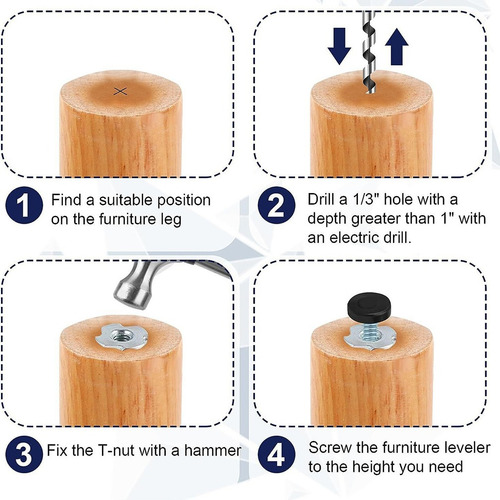 Patas Ajustables Para Muebles, 24 Unidades, Roscadas Y Atorn