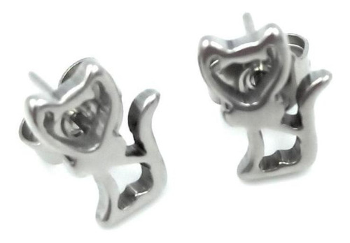 Aretes Broquel Gatito Sentado Acero Quirurgico Plateado