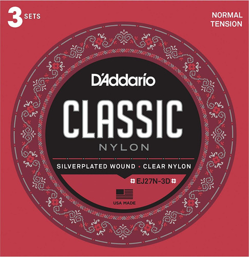 Cuerdas Guitarra Clásica D'addario Classic Nylon Ej27n