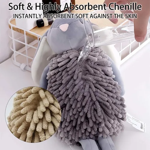 Cute Rabbit Fuzzy Ball Towel, Chenille Hand Towel Animal ...