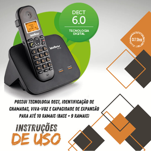 Kit Telefone Fixo Sem Fio 2 Linhas Com 7 Ramal Bina Headset