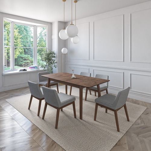 Juego De Comedor Extensible Milan De Madera Con 6 Sillas Diseño De La Tela De Las Sillas Gris Claro - Nogal
