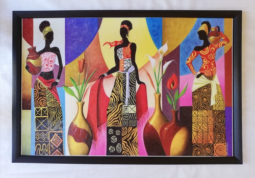 Juego De Dos Cuadros Africanas Y Jarrones Medida 61x91cm