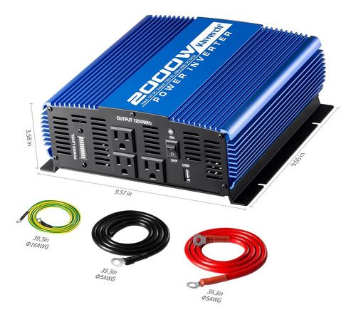 Inversor De 2000w (4000w Pico) Para Coche - 3 Salidas Ca