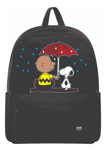 Mochila Negra Vans Old Skool Ii Back Peanuts Snoopy Lluvia Negro Liso