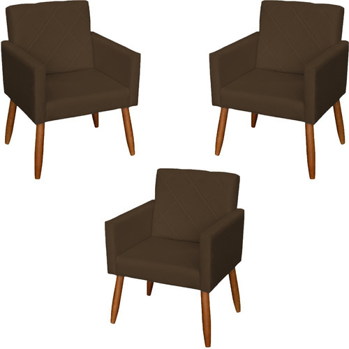 Kit 3 Cadeiras Escritório Poltronas Decorativas Reforçadas Cor Marrom Desenho do tecido SUEDE LISO